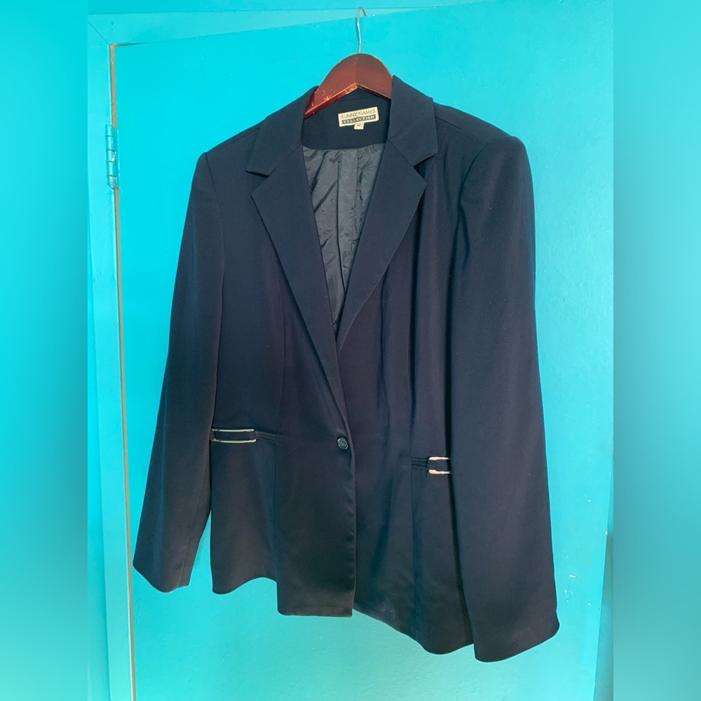Navy Blue Blazer with Silver Accents